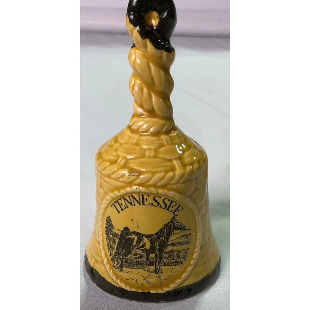 Vintage Tennessee Souvenir Bell Set Ceramic Bells My House Poem Horse MotifDecor